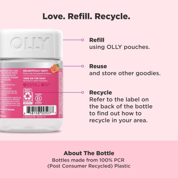 OLLY Undeniable Beauty Gummy, For Hair, Skin, Nails, Biotin, Vitamin C, Keratin, Chewable Supplement, Grapefruit, 30 Day Supply - 60 Count - Image 8