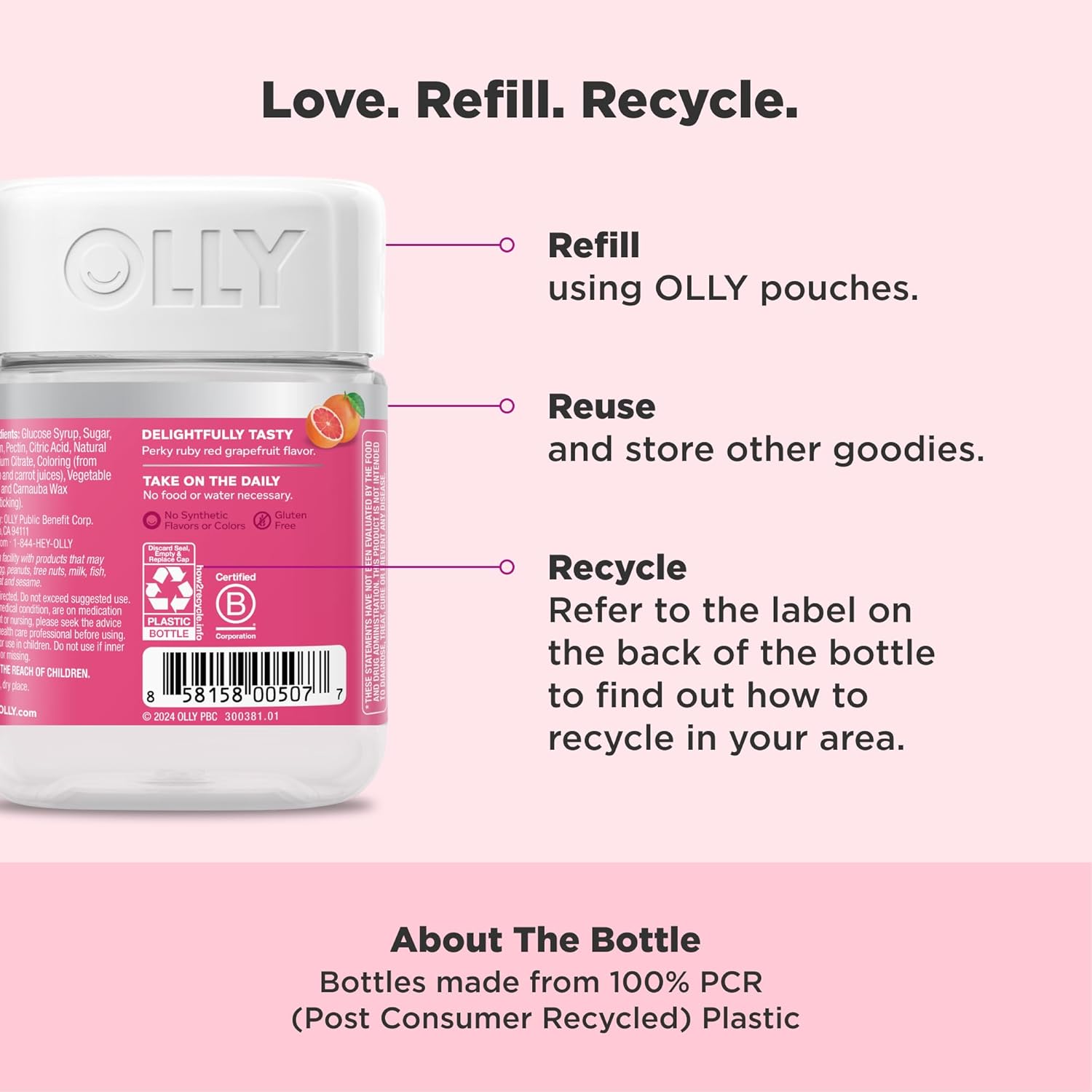 OLLY Undeniable Beauty Gummy, For Hair, Skin, Nails, Biotin, Vitamin C, Keratin, Chewable Supplement, Grapefruit, 30 Day Supply - 60 Count - Image 8