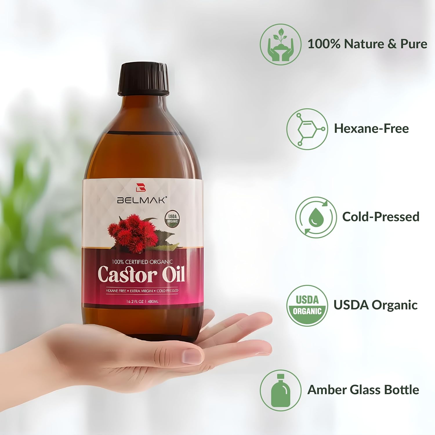 Organic Castor Oil Cold Pressed Unrefined (Glass Bottle 8 Oz) USDA Certified, Hexane Free, Castor Oil 100 Pure and Natural for Hair Growth, Thicker Fuller Eyelashes & Eyebrows - Image 4