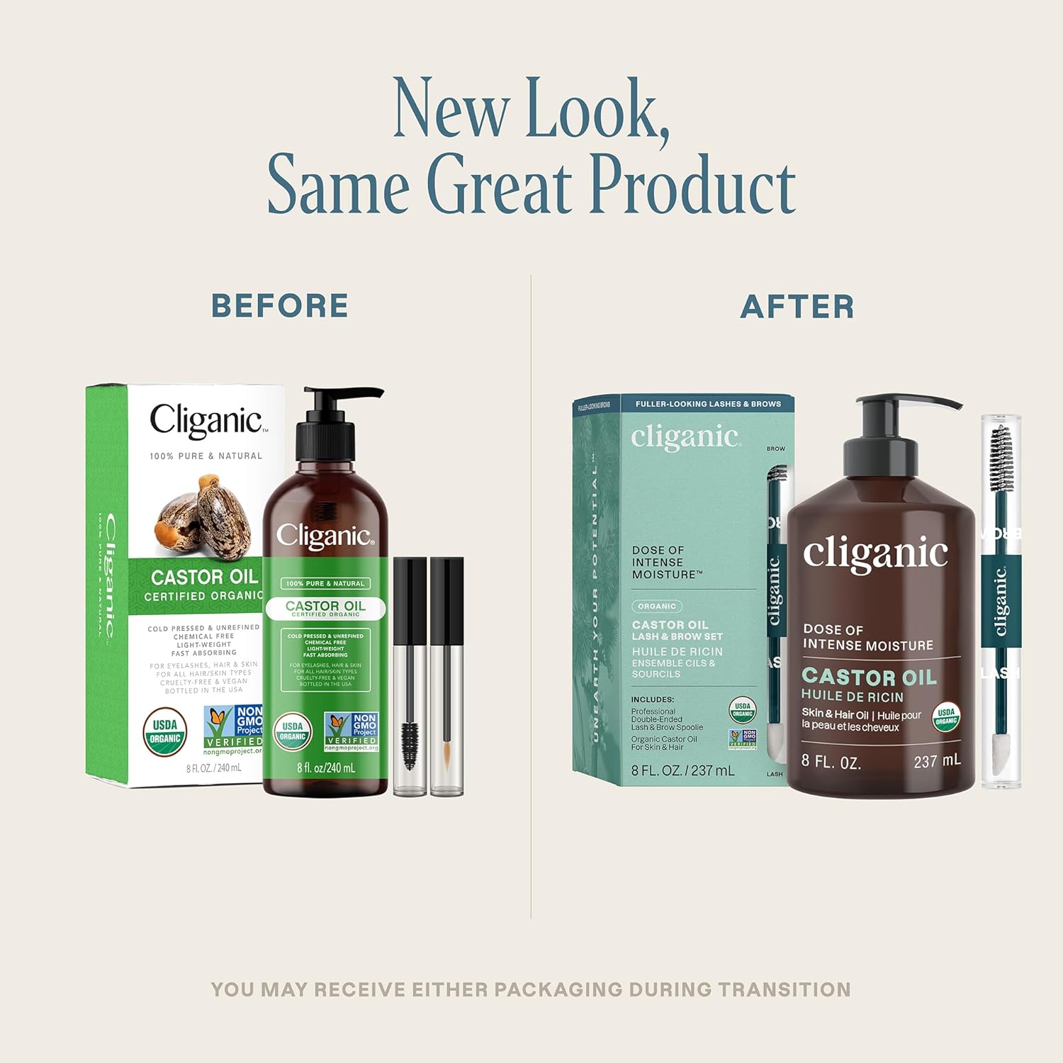 Cliganic Organic Castor Oil, 100% Pure (8oz with Eyelash Kit) - For Eyelashes, Eyebrows, Hair & Skin | Natural Cold Pressed Unrefined Hexane-Free - Image 3