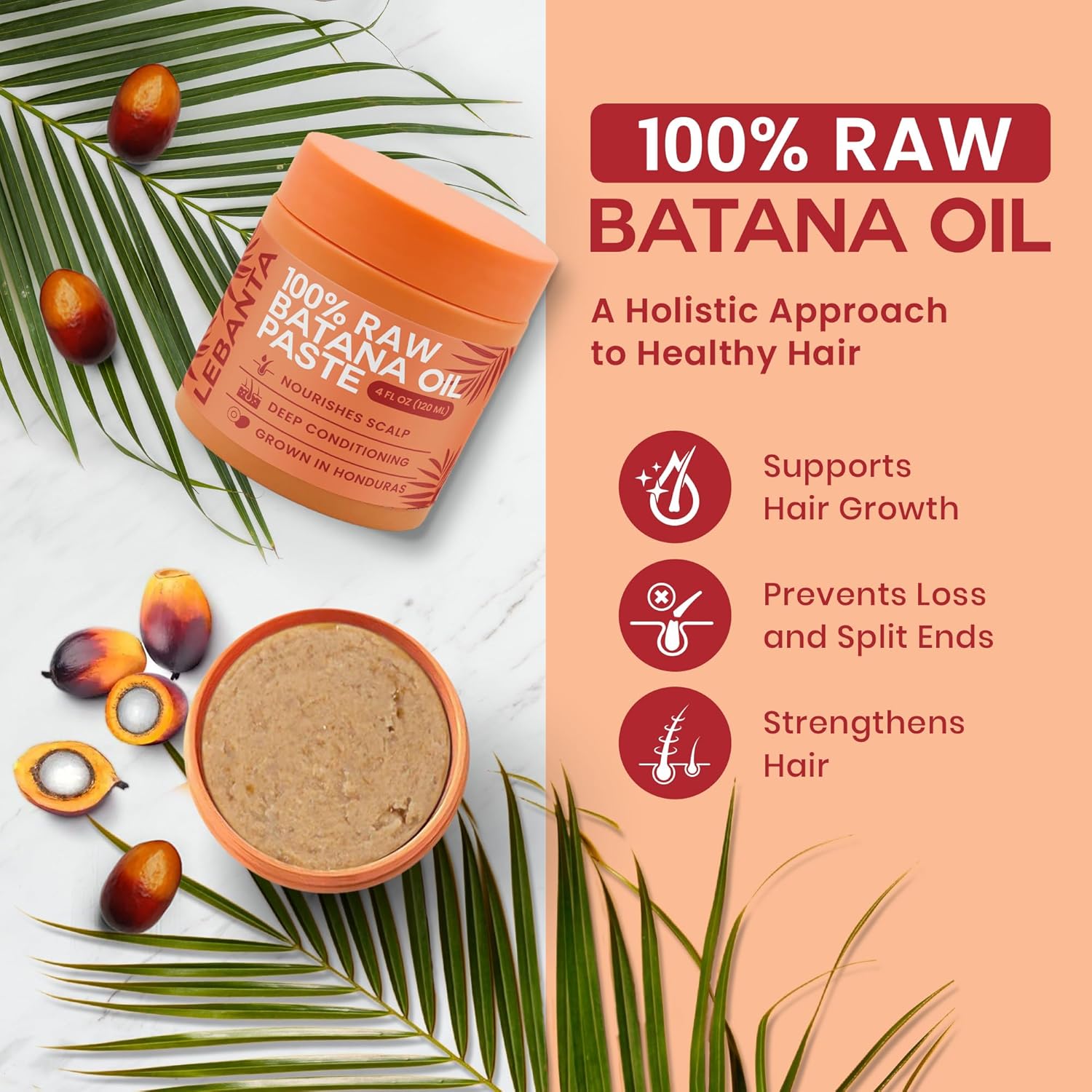 Raw Batana Oil for Hair Growth - 100% Pure, Organic 4oz Batana from Honduras for Thick and Strong Natural Hair - Dr. Sebi Unrefined Cold Pressed Cosmetic Scalp Mask for Men & Women (1 Pack) - Image 3