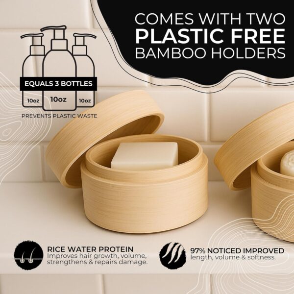 Viori Citrus Yao Shampoo and Conditioner Bar Set and Bamboo Holder - Made with Rice Water for Hair Growth - Handcrafted Sulfate Free Shampoo and Conditioner - Image 2