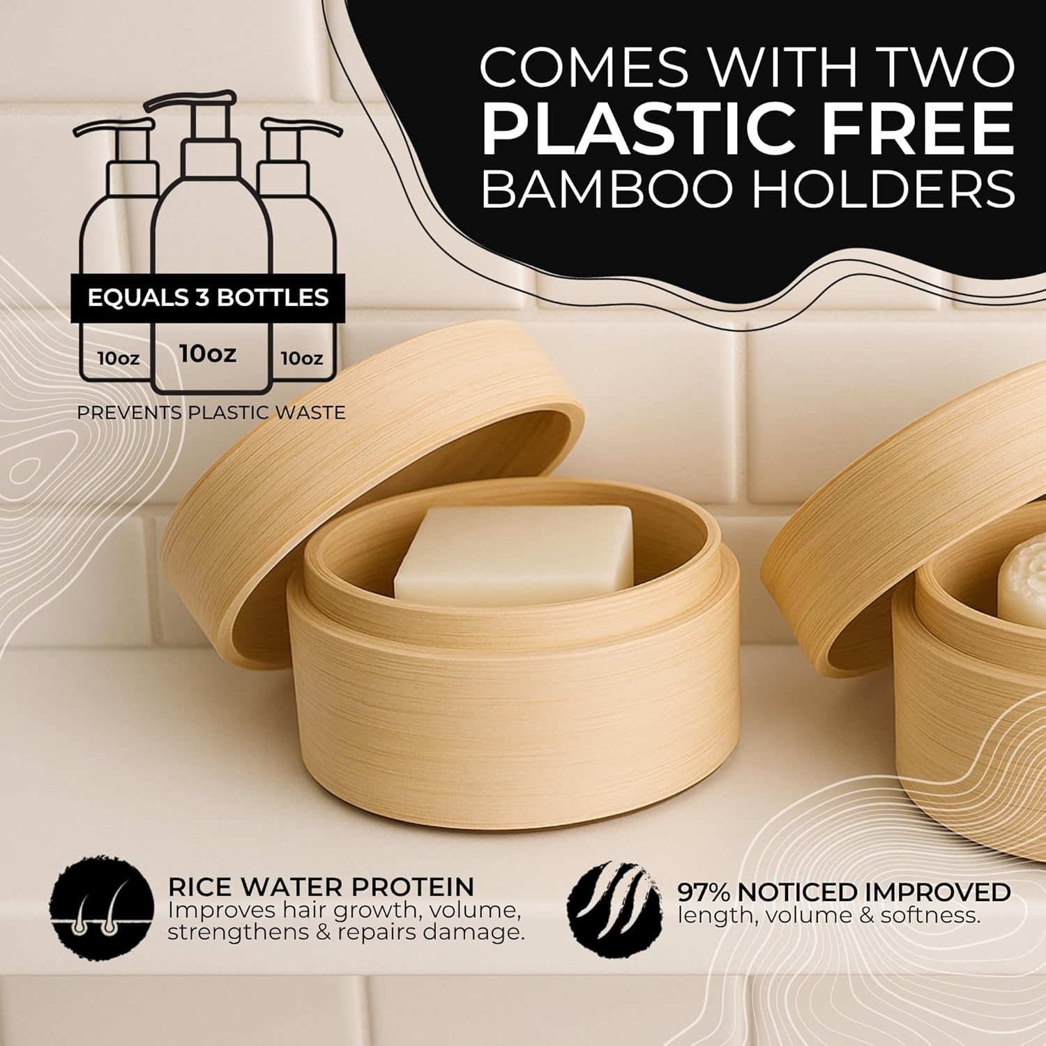 Viori Citrus Yao Shampoo and Conditioner Bar Set and Bamboo Holder - Made with Rice Water for Hair Growth - Handcrafted Sulfate Free Shampoo and Conditioner - Image 2