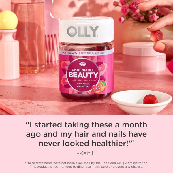 OLLY Undeniable Beauty Gummy, For Hair, Skin, Nails, Biotin, Vitamin C, Keratin, Chewable Supplement, Grapefruit, 30 Day Supply - 60 Count - Image 7