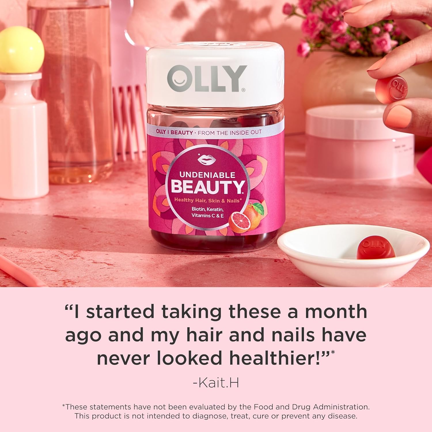 OLLY Undeniable Beauty Gummy, For Hair, Skin, Nails, Biotin, Vitamin C, Keratin, Chewable Supplement, Grapefruit, 30 Day Supply - 60 Count - Image 7